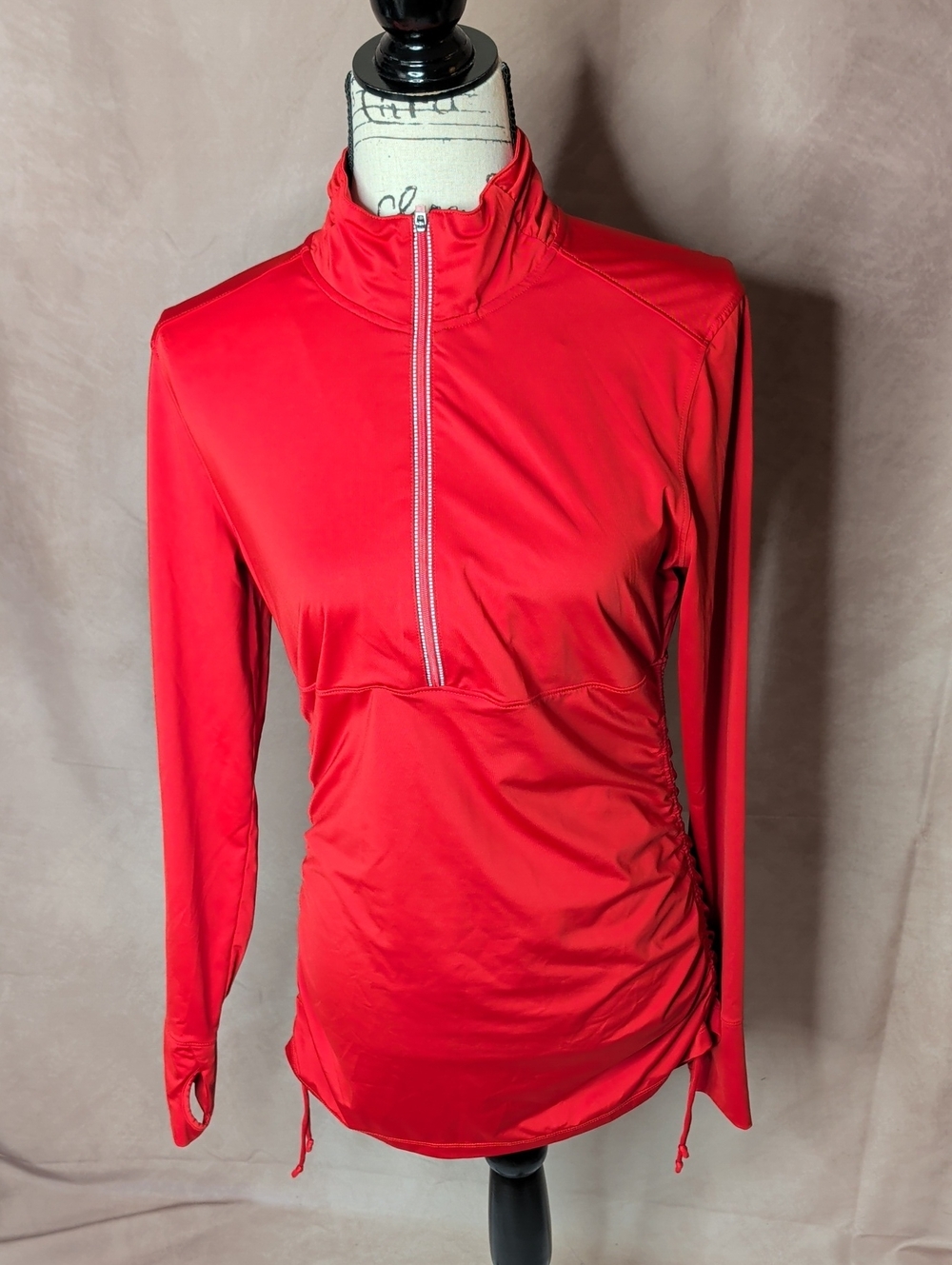 Athleta Hot Shot 1/2 Zip Ruched Side Long Sleeve Athletic Top Red Size Medium